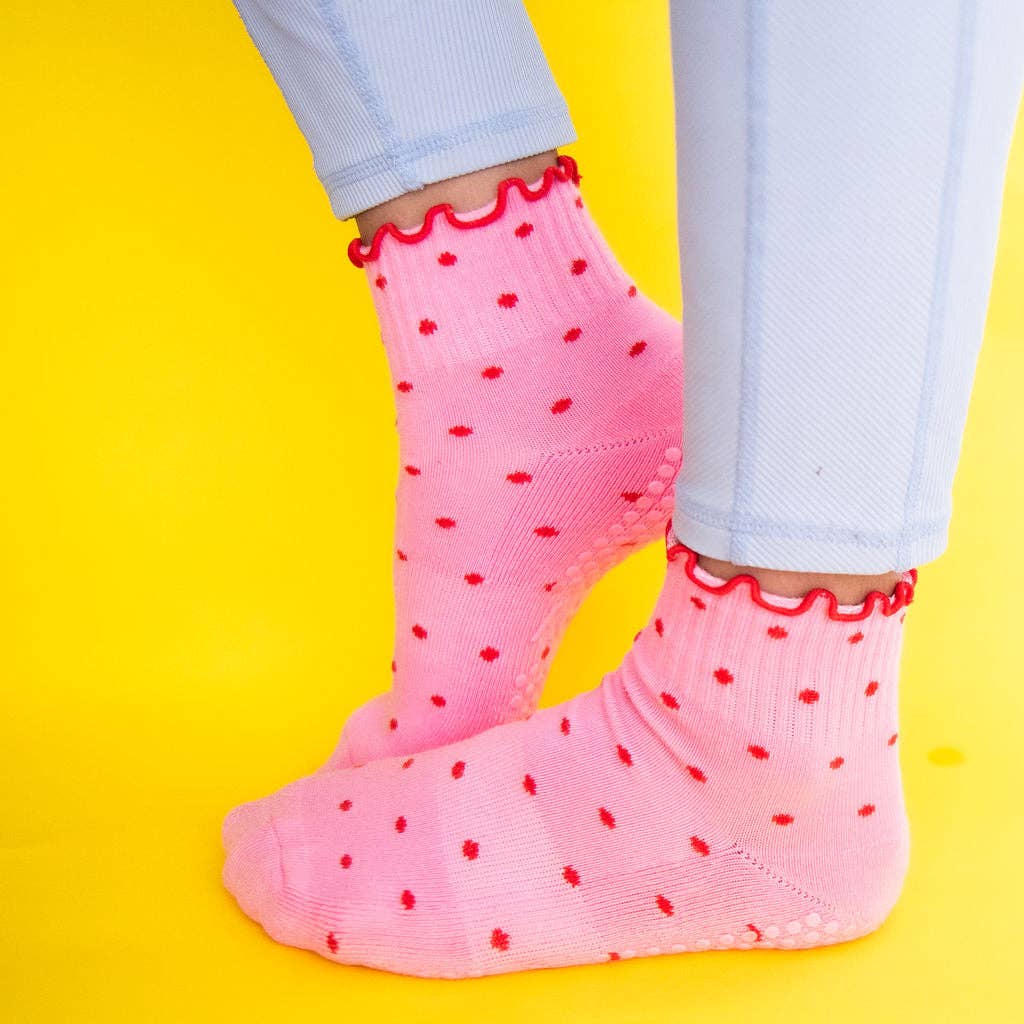 Grippy GRIPPY Dotty Grippy Socks: Pink + Red / S/M - Up to size 8 women's AU