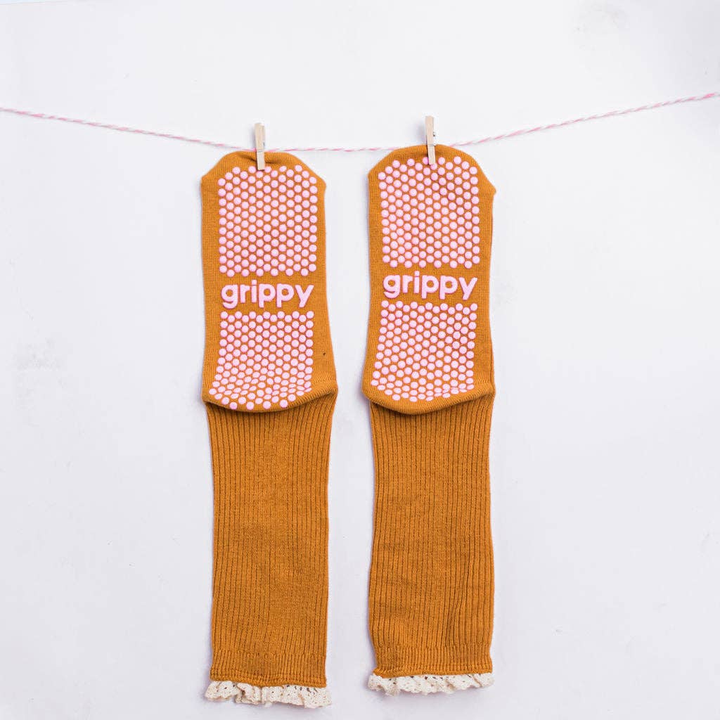 Grippy GRIPPY Frill Crew Grippy Socks: Rust / XS - Size 5 to 6 women's AU sizing