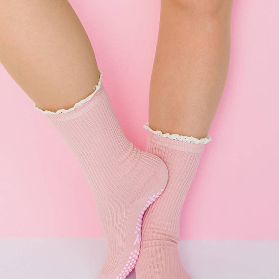 Grippy GRIPPY Frill Crew Grippy Socks: Rust / XS - Size 5 to 6 women's AU sizing