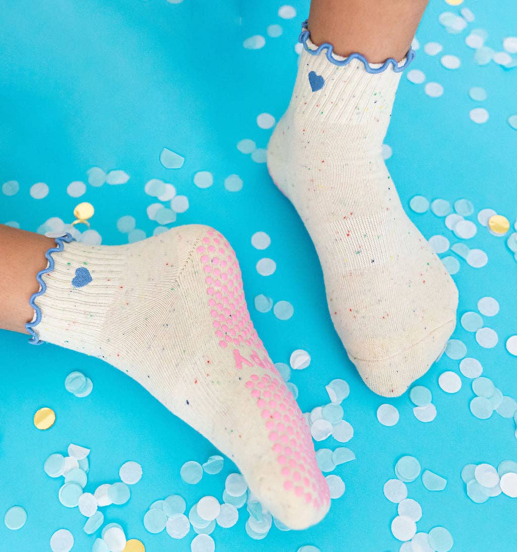 Grippy GRIPPY Pastel Ankle Frill Grippy Socks: Confetti + Blue / S/M - Up to size 8 women's AU