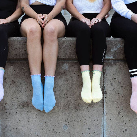 Grippy GRIPPY Pastel Ankle Frill Grippy Socks: Pink + Yellow Frill / S/M - Up to size 8 women's AU
