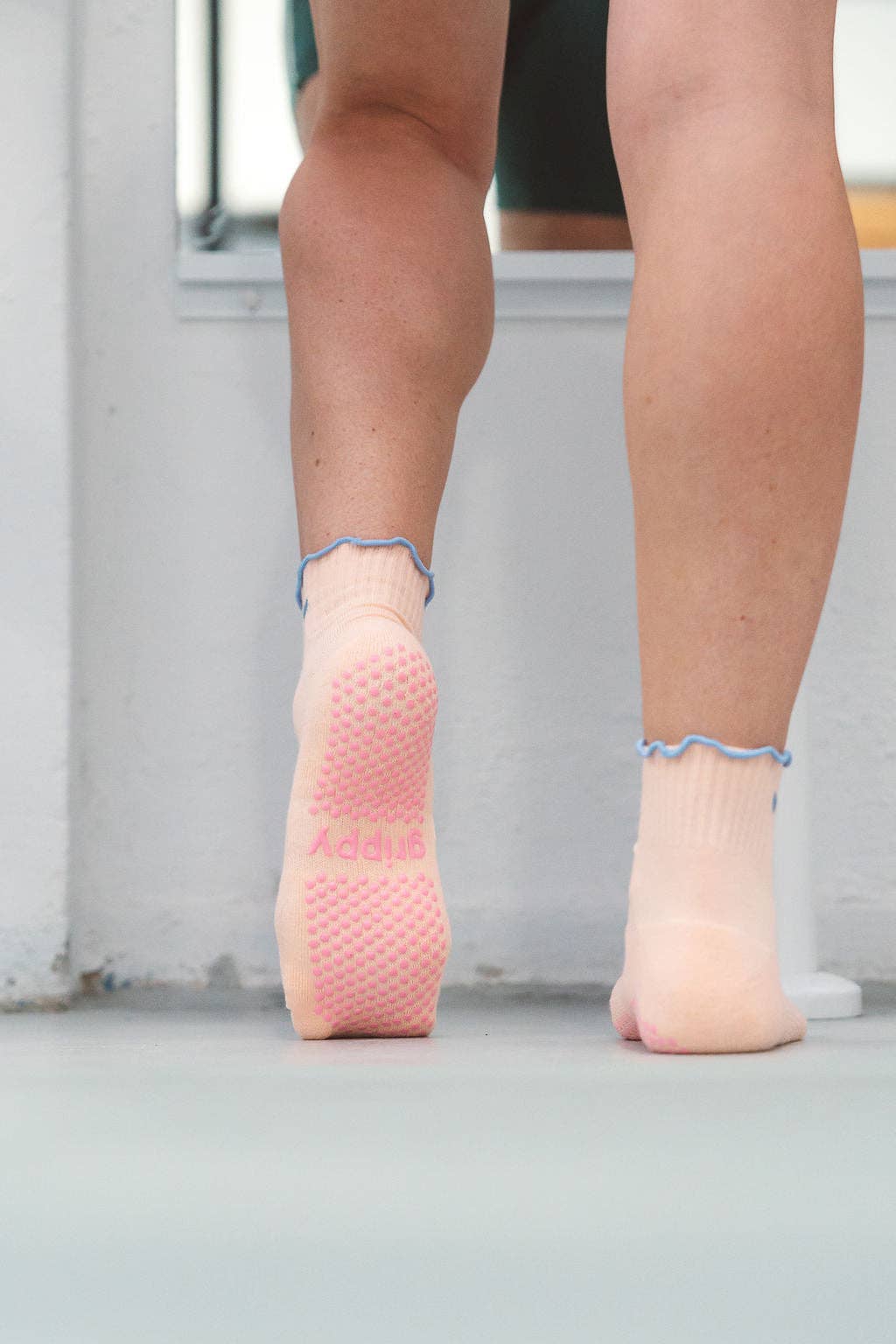 Grippy GRIPPY Pastel Ankle Frill Grippy Socks: Pink + Yellow Frill / S/M - Up to size 8 women's AU