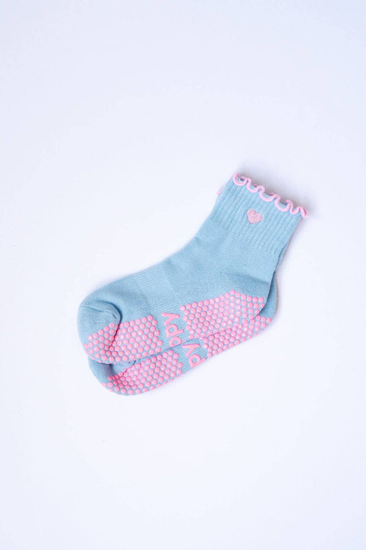 Grippy GRIPPY Pastel Ankle Frill Grippy Socks: Sage + Pink Frill / S/M - Up to size 8 women's AU