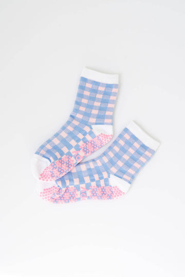 Grippy GRIPPY Rainbow Gingham Grippy Socks: Blue + Pink / S/M - Up to size 8 women's AU sizing