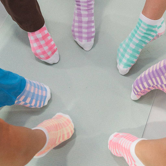 Grippy GRIPPY Rainbow Gingham Grippy Socks: Pink + Yellow / S/M - Up to size 8 women's AU sizing