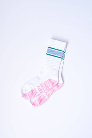 Grippy GRIPPY Sports Stripe Crew Grippy Sock: Green + Purple Stripe / M/L - Size 8.5 to 10.5 women's AU sizing