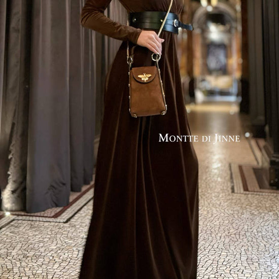 MONTTE DI JINNE MONTTE DI JINNE - Italian Premium Suede Bee SmallBox Crossbody Bag: DARK CHOCOLATE