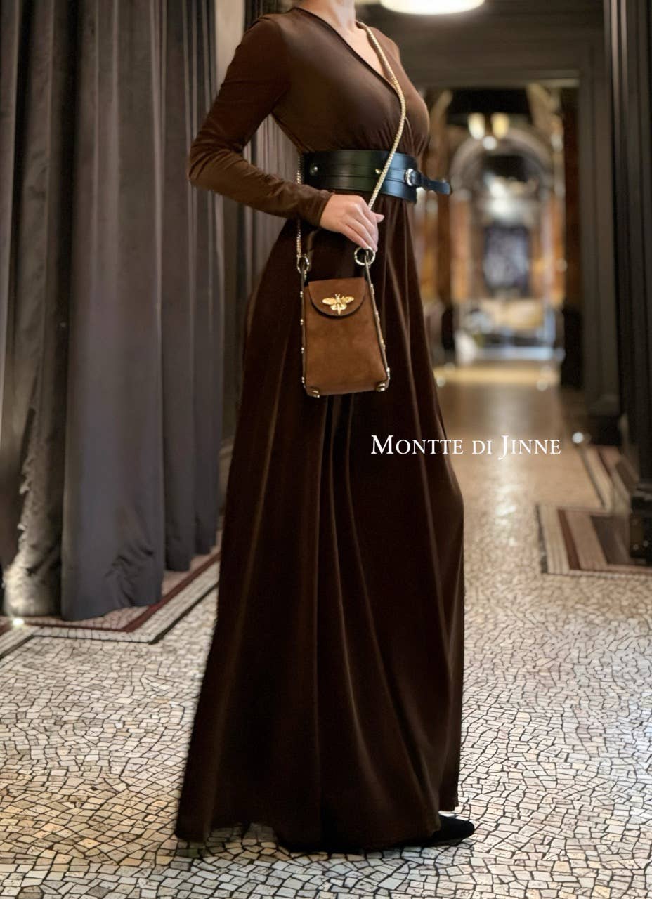 MONTTE DI JINNE MONTTE DI JINNE - Italian Premium Suede Bee SmallBox Crossbody Bag: DARK CHOCOLATE