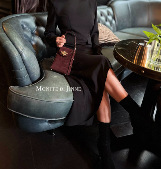 MONTTE DI JINNE MONTTE DI JINNE - Italian Premium Suede Bee SmallBox Crossbody Bag: DARK CHOCOLATE