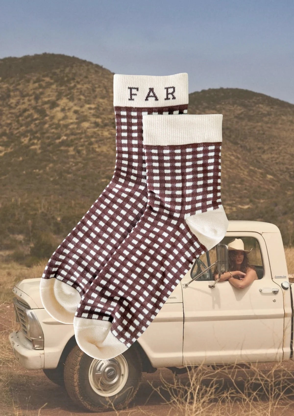 FAR MER FarMer By Whitney Cocoa Check Socks