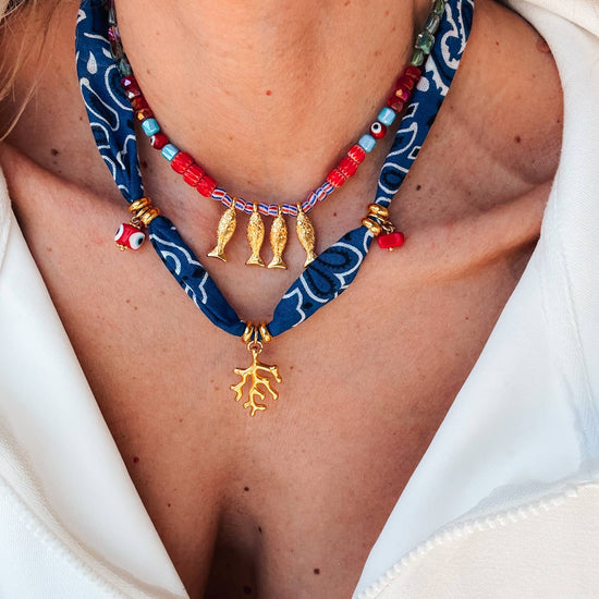 Goupi Goupi - Bohemian blue bandana scarf & colorful beaded fish necklace: Fish Necklace