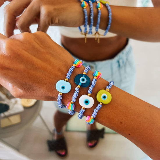 Goupi Goupi - Multicolor beaded summer eye bracelets: White eye