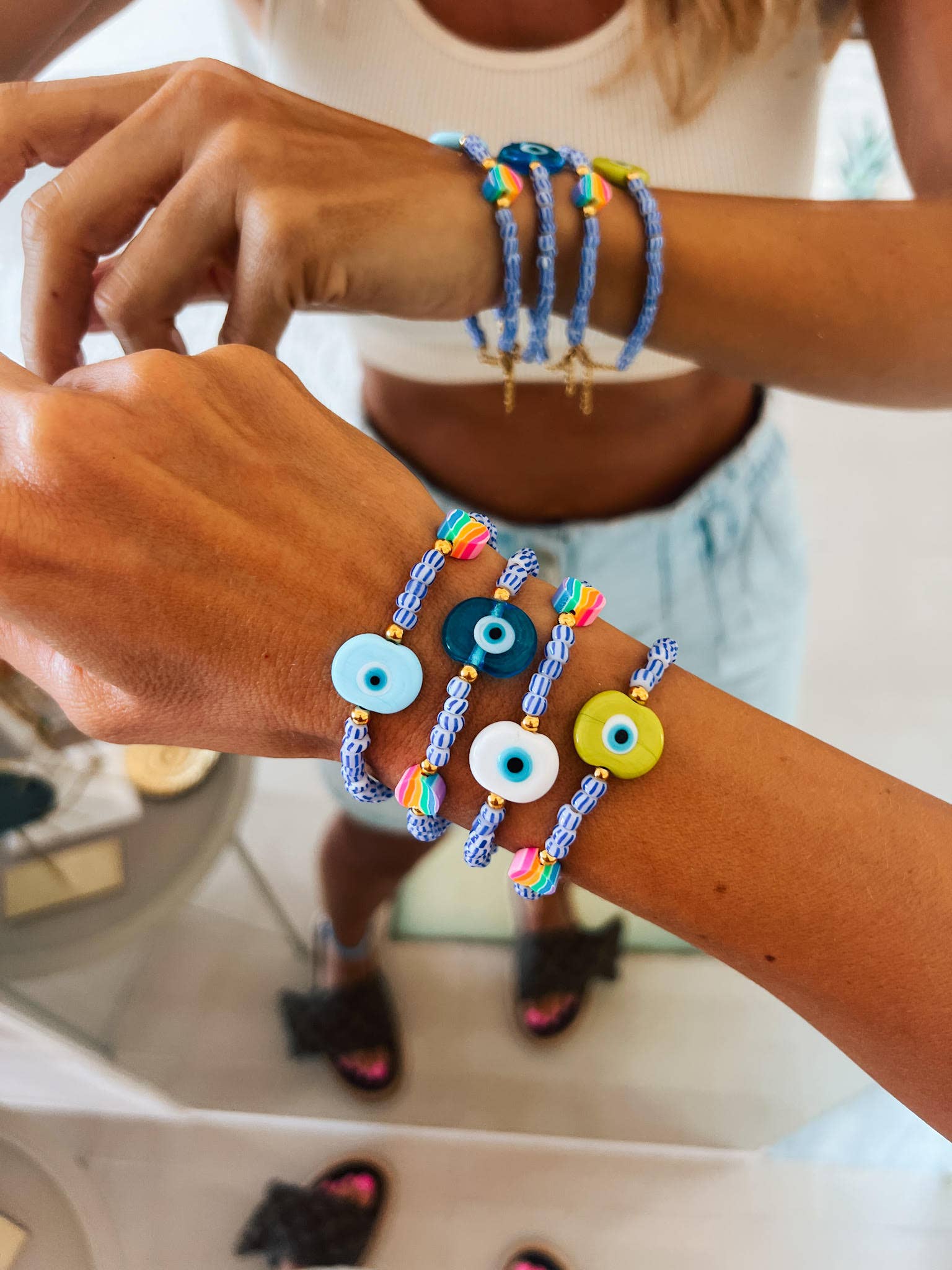 Goupi Goupi - Multicolor beaded summer eye bracelets: White eye