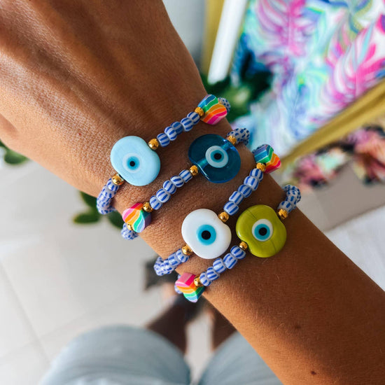 Goupi Goupi - Multicolor beaded summer eye bracelets: White eye
