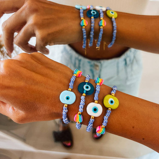 Goupi Goupi - Multicolor beaded summer eye bracelets: White eye