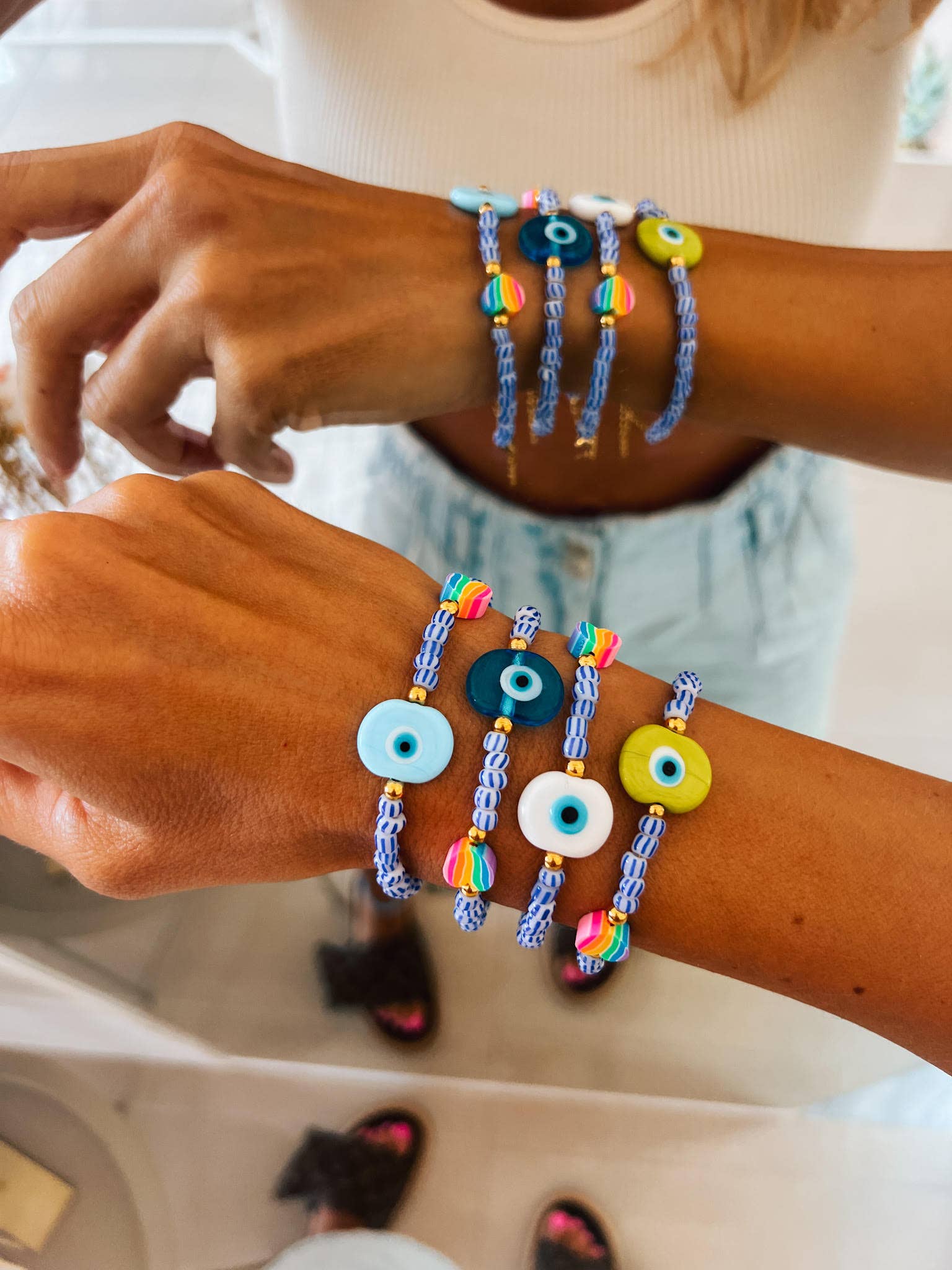 Goupi Goupi - Multicolor beaded summer eye bracelets: White eye