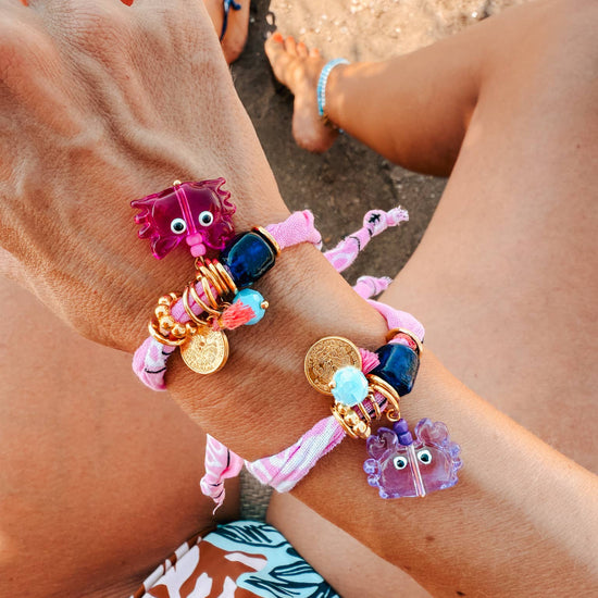 Goupi Goupi - Pink Boho Bandana Bracelets with Ocean crab & turtle Charms: Fuchsia Crab
