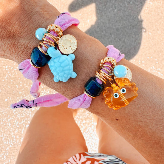Goupi Goupi - Pink Boho Bandana Bracelets with Ocean crab & turtle Charms: Fuchsia Crab