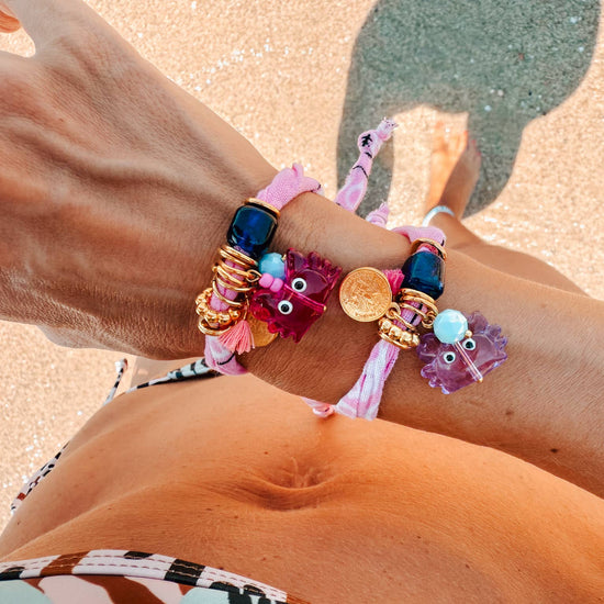 Goupi Goupi - Pink Boho Bandana Bracelets with Ocean crab & turtle Charms: Lilac Crab