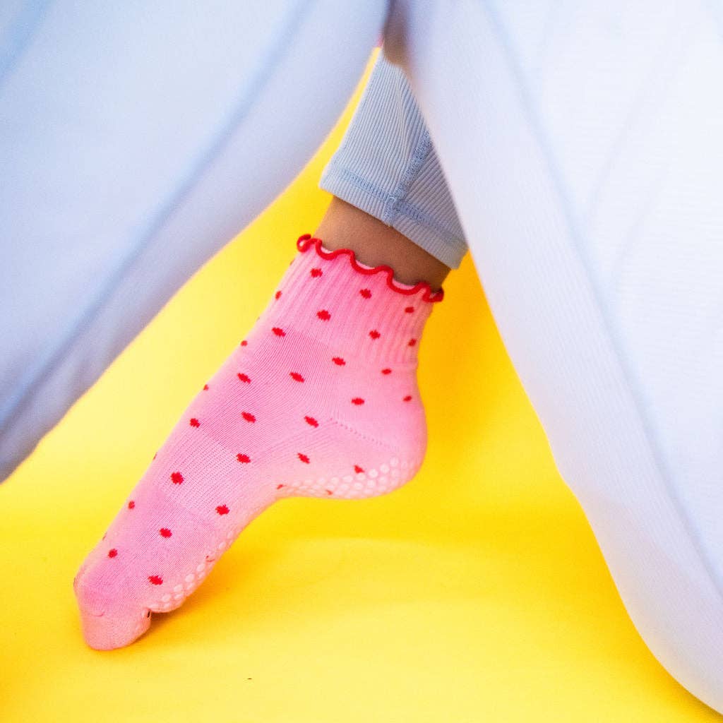 Grippy GRIPPY Dotty Grippy Socks: Pink + Red / S/M - Up to size 8 women's AU