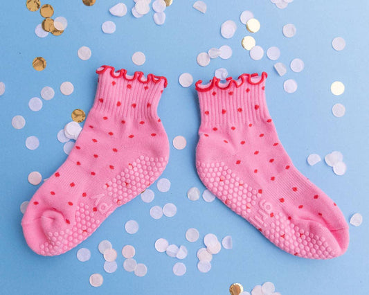 Grippy GRIPPY Dotty Grippy Socks: Pink + Red / S/M - Up to size 8 women's AU
