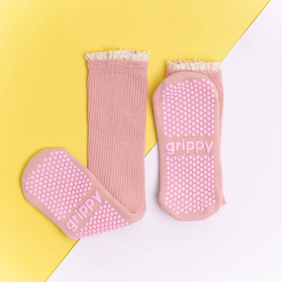 Grippy GRIPPY Frill Crew Grippy Socks: Rust / XS - Size 5 to 6 women's AU sizing