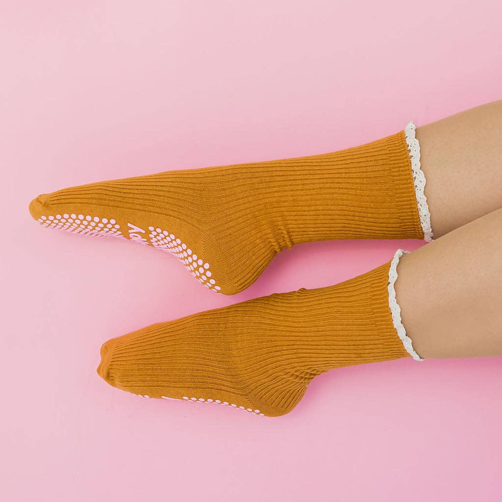 Grippy GRIPPY Frill Crew Grippy Socks: Rust / XS - Size 5 to 6 women's AU sizing