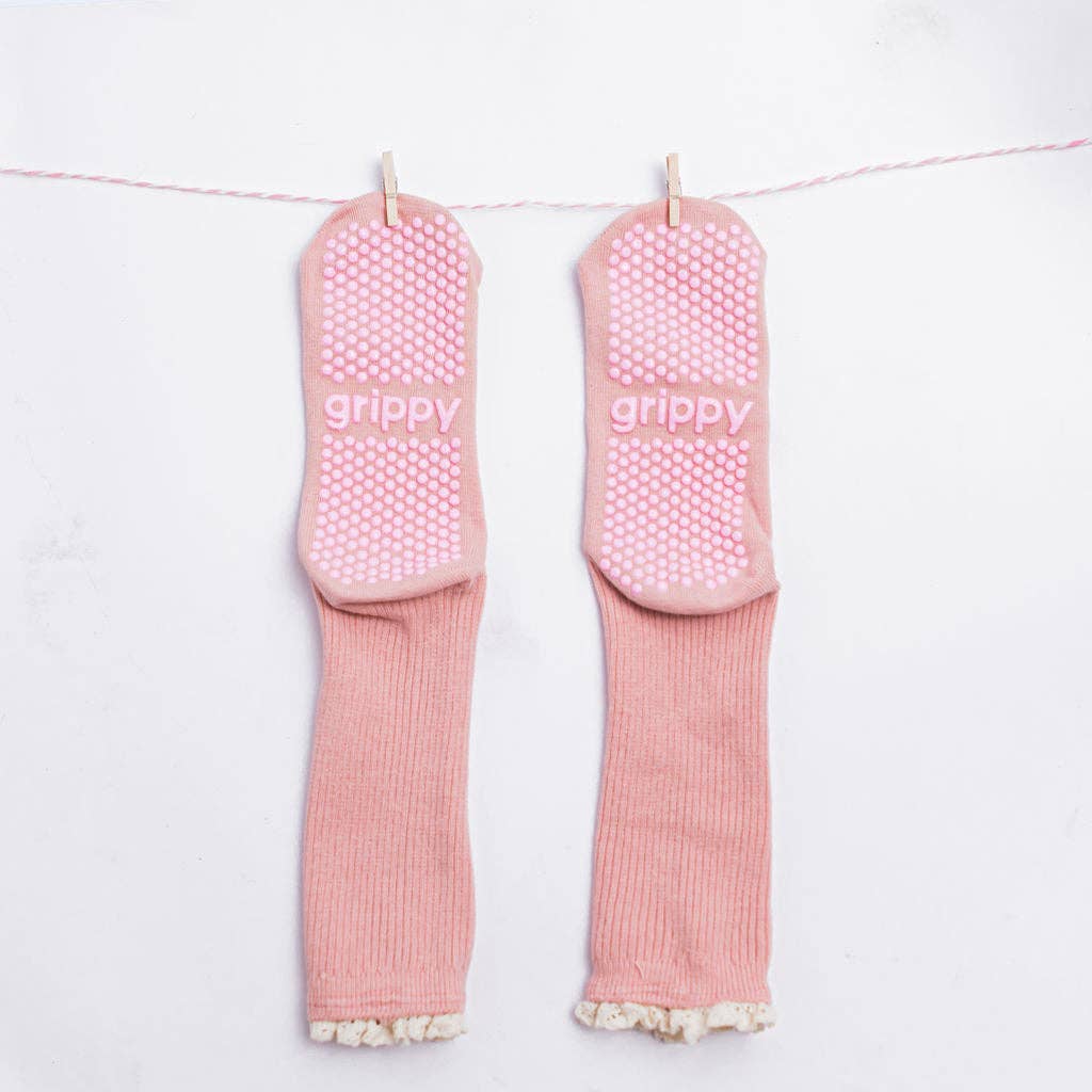 Grippy GRIPPY Frill Crew Grippy Socks: Rust / XS - Size 5 to 6 women's AU sizing