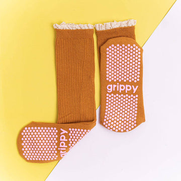 Grippy GRIPPY Frill Crew Grippy Socks: Rust / XS - Size 5 to 6 women's AU sizing