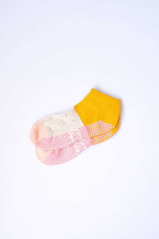 Grippy GRIPPY Neapolitan Ankle Grippy Socks: Mustard + Pink / S/M - Up to size 8 women's AU sizing