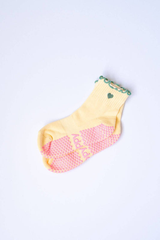 Grippy GRIPPY Pastel Ankle Frill Grippy Socks: Lemon + Green Frill / M/L - Size 8.5 to 10 women's AU