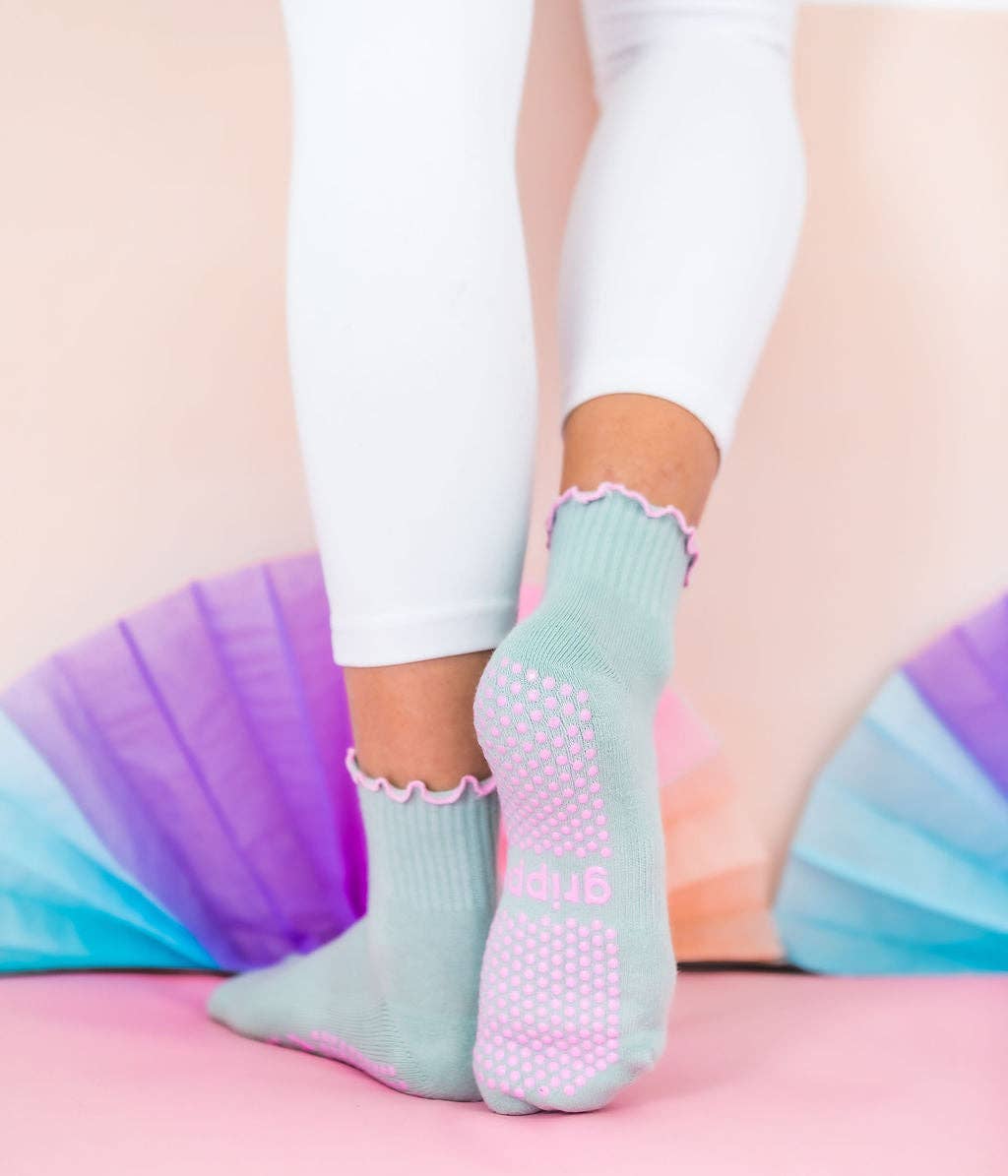 Grippy GRIPPY Pastel Ankle Frill Grippy Socks: Lilac + Mint Frill / M/L - Size 8.5 to 10 women's AU