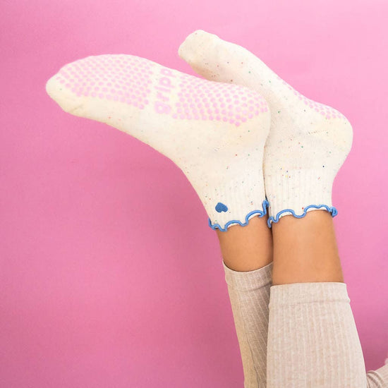 Grippy GRIPPY Pastel Ankle Frill Grippy Socks: Peach + Blue Frill / S/M - Up to size 8 women's AU