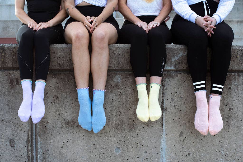 Grippy GRIPPY Pastel Ankle Frill Grippy Socks: Peach + Blue Frill / S/M - Up to size 8 women's AU