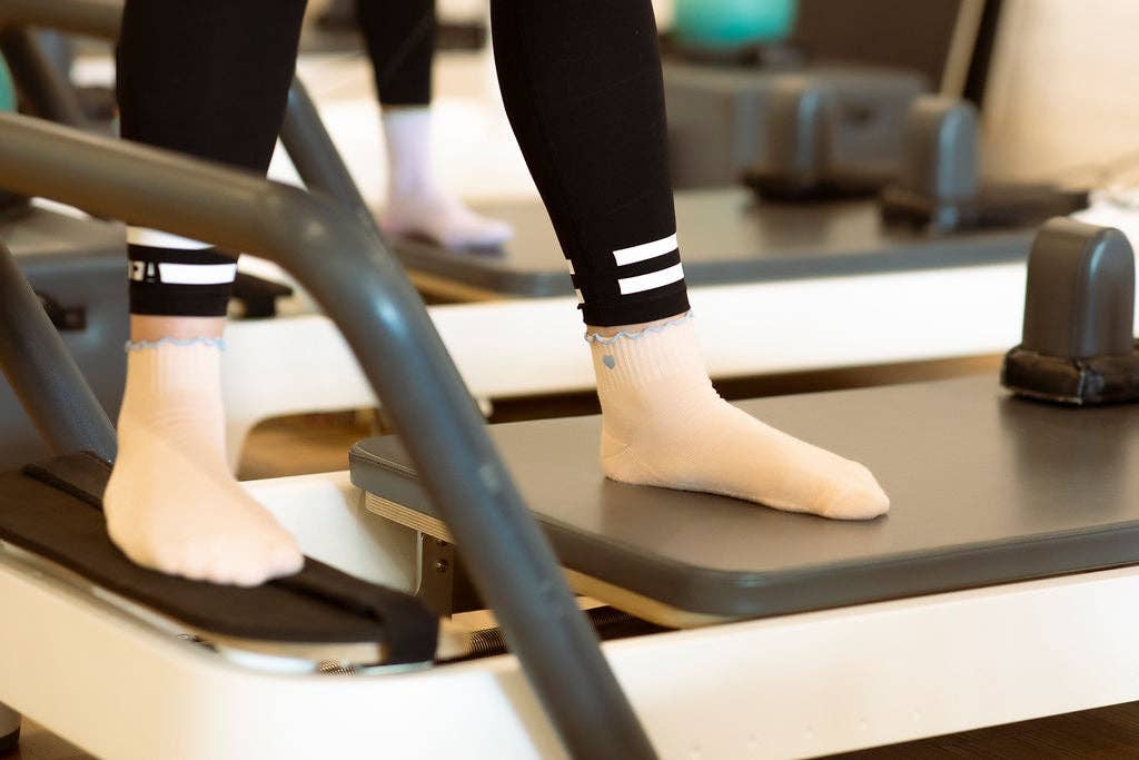 Grippy GRIPPY Pastel Ankle Frill Grippy Socks: Peach + Blue Frill / S/M - Up to size 8 women's AU