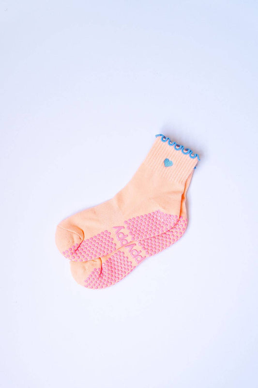 Grippy GRIPPY Pastel Ankle Frill Grippy Socks: Peach + Blue Frill / S/M - Up to size 8 women's AU