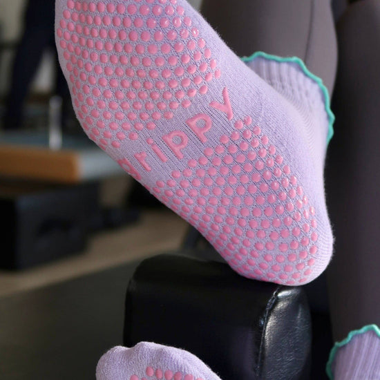 Grippy GRIPPY Pastel Ankle Frill Grippy Socks: Pink + Yellow Frill / M/L - Size 8.5 to 10 women's AU