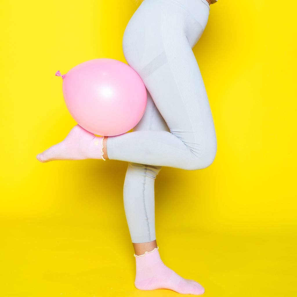 Grippy GRIPPY Pastel Ankle Frill Grippy Socks: Pink + Yellow Frill / M/L - Size 8.5 to 10 women's AU