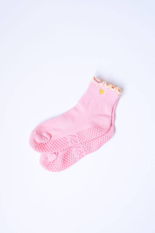 Grippy GRIPPY Pastel Ankle Frill Grippy Socks: Pink + Yellow Frill / M/L - Size 8.5 to 10 women's AU