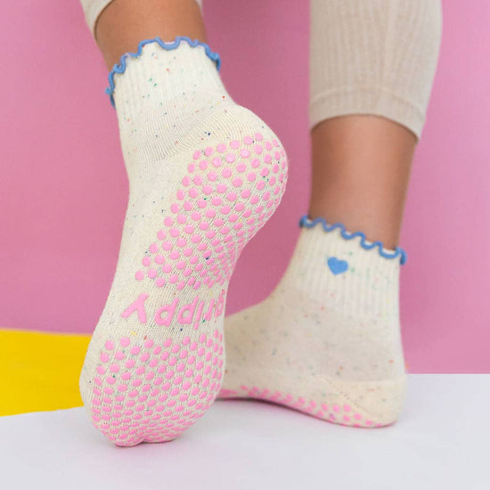 Grippy GRIPPY Pastel Ankle Frill Grippy Socks: Sage + Pink Frill / S/M - Up to size 8 women's AU