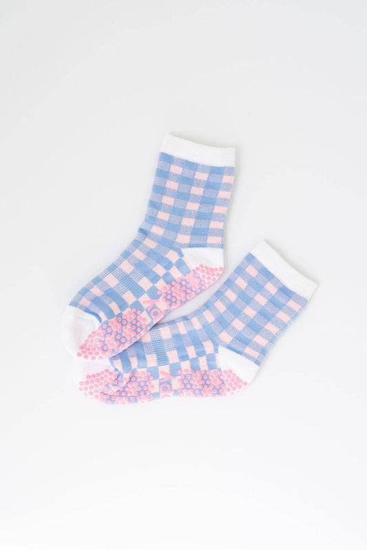 Grippy GRIPPY Rainbow Gingham Grippy Socks: Blue + Pink / S/M - Up to size 8 women's AU sizing