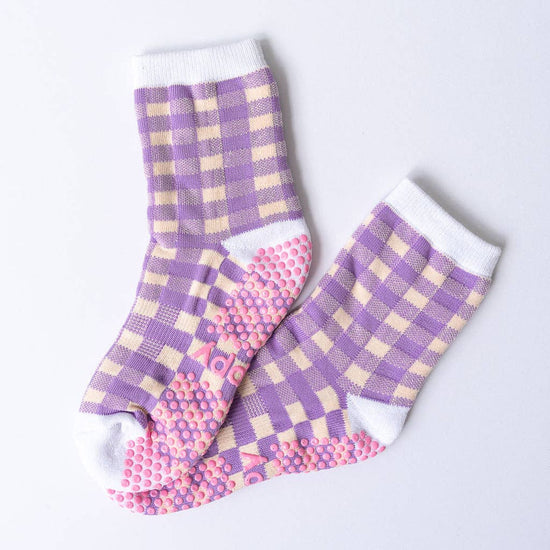 Grippy GRIPPY Rainbow Gingham Grippy Socks: Peach + Purple / M/L - Size 8.5 to 10.5 women's AU sizing