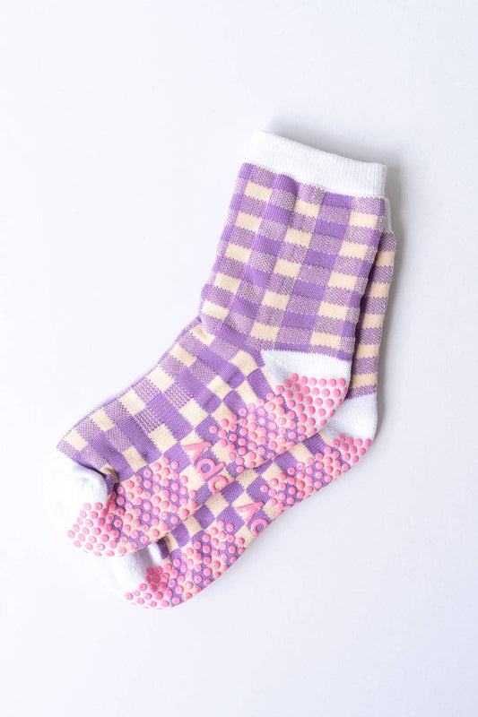 Grippy GRIPPY Rainbow Gingham Grippy Socks: Peach + Purple / M/L - Size 8.5 to 10.5 women's AU sizing