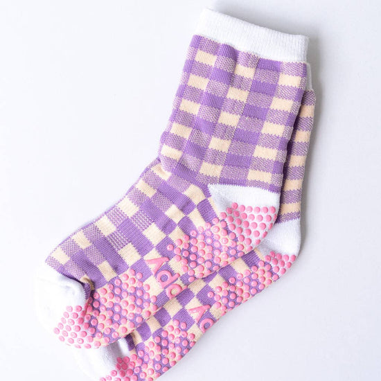 Grippy GRIPPY Rainbow Gingham Grippy Socks: Peach + Purple / S/M - Up to size 8 women's AU sizing
