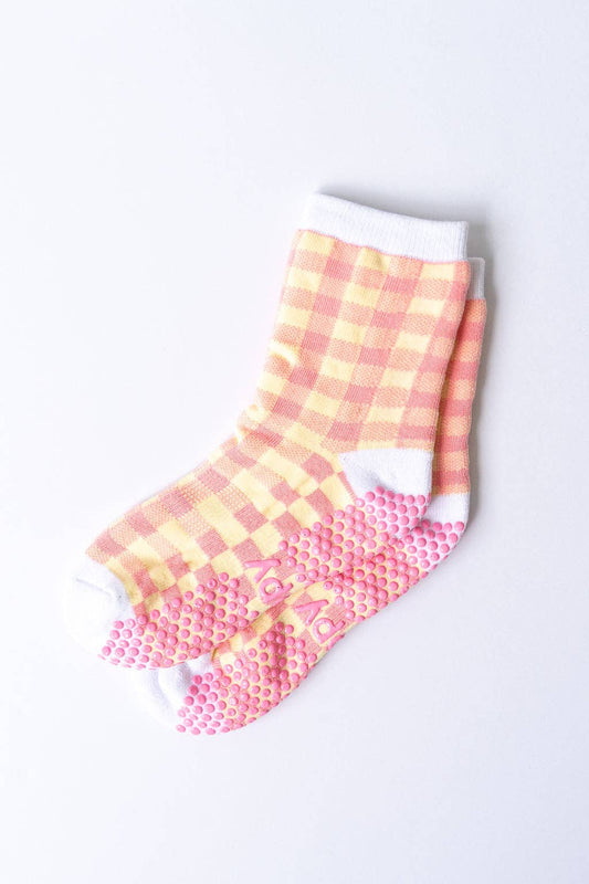 Grippy GRIPPY Rainbow Gingham Grippy Socks: Pink + Yellow / M/L - Size 8.5 to 10.5 women's AU sizing