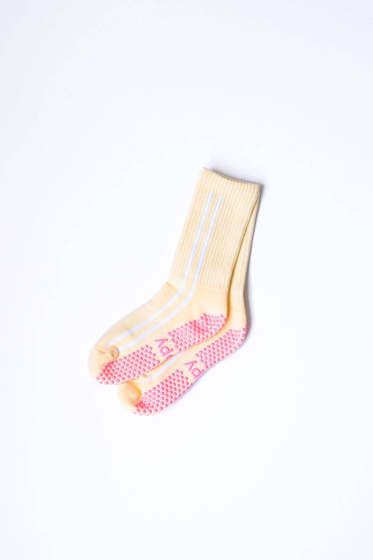Grippy GRIPPY Sidestripe Crew Grippy Socks: Butter / M/L - Size 8.5 to 10.5 women's AU sizing