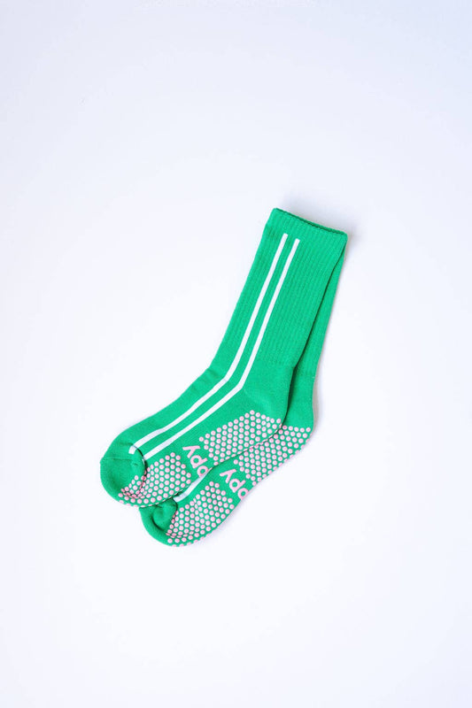 Grippy GRIPPY Sidestripe Crew Grippy Socks: Green / S/M - Up to size 8 women's AU sizing