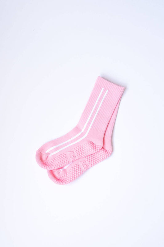Grippy GRIPPY Sidestripe Crew Grippy Socks: Pink / M/L - Size 8.5 to 10.5 women's AU sizing