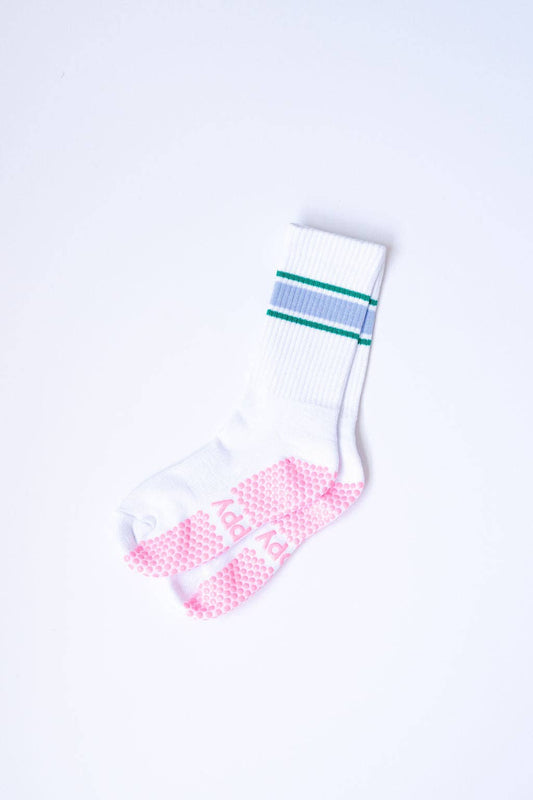 Grippy GRIPPY Sports Stripe Crew Grippy Sock: Green + Purple Stripe / S/M - Up to size 8 women's AU sizing