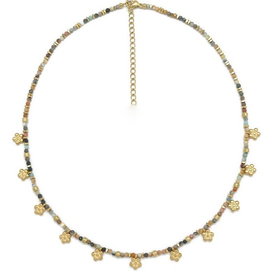 LIZOU LIZOU - Mini Gold Daisy Semi Precious Stone Necklace N2-2445 -French Flair Collection-